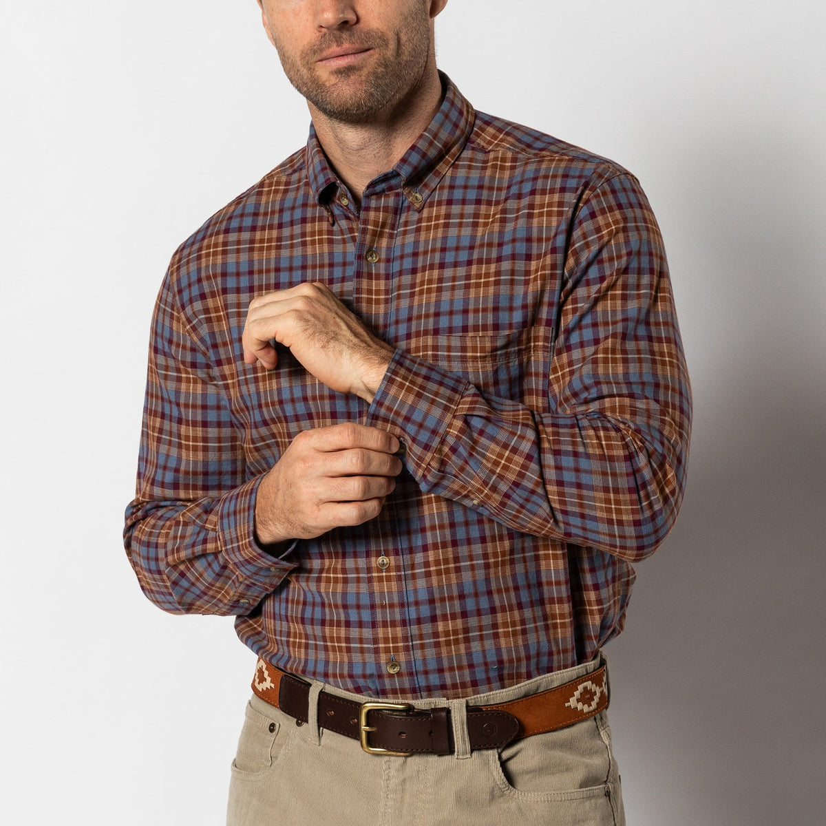 DUCK HEAD Men's Sport Shirt Duck Head Houser Plaid Saddle Brown