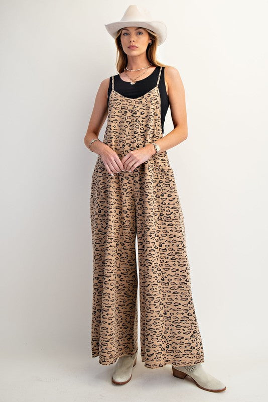 EASEL Women's Jumpsuit Animal Printed Washed Terry Jumpsuit