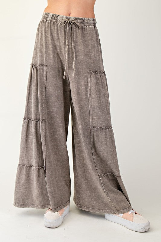 EASEL Women's Pants ASH MOCH / S Mineral Washed Tiered Pants || David's Clothing EB56000