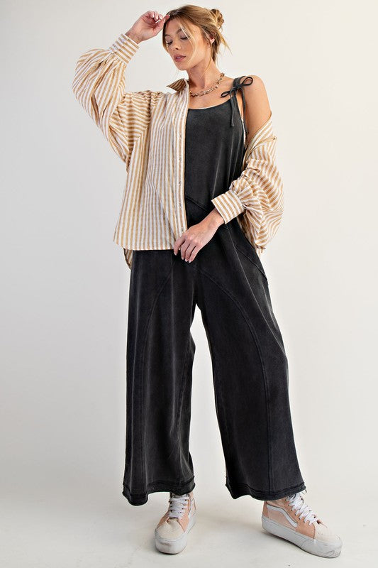 EASEL Women's Pants Mineral Washed Cotton Span Jumpsuit || David's Clothing