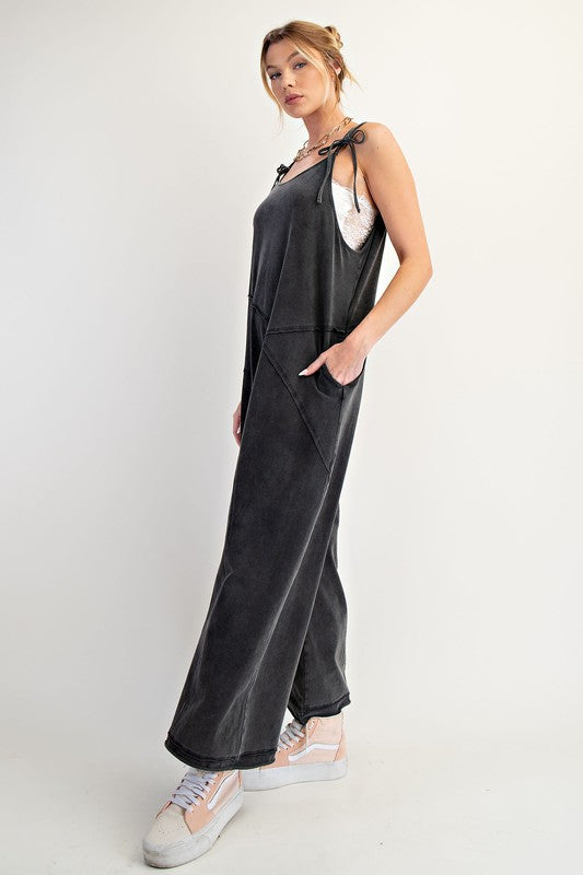 EASEL Women's Pants Mineral Washed Cotton Span Jumpsuit || David's Clothing