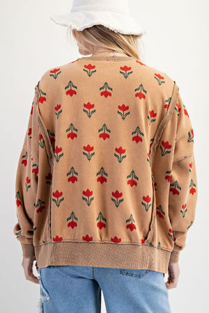 EASEL Women's Sweaters Floral Print Washed Thermal Pullover