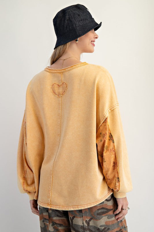 EASEL Women's Top Dolman Sleeves Washed Terry Pullover