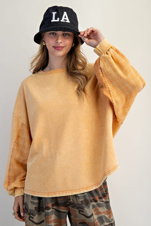 EASEL Women's Top Dolman Sleeves Washed Terry Pullover