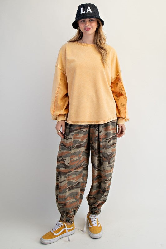 EASEL Women's Top Dolman Sleeves Washed Terry Pullover