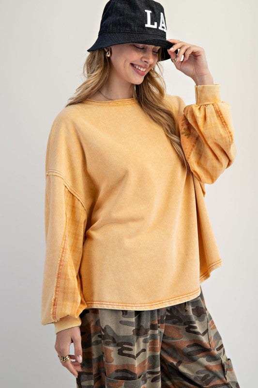 EASEL Women's Top Dolman Sleeves Washed Terry Pullover