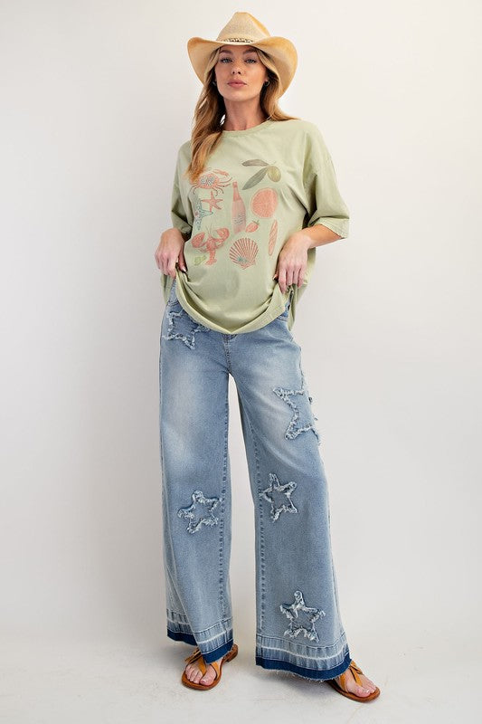 EASEL Women's Top Graphic Mineral Washed T Shirt || David's Clothing