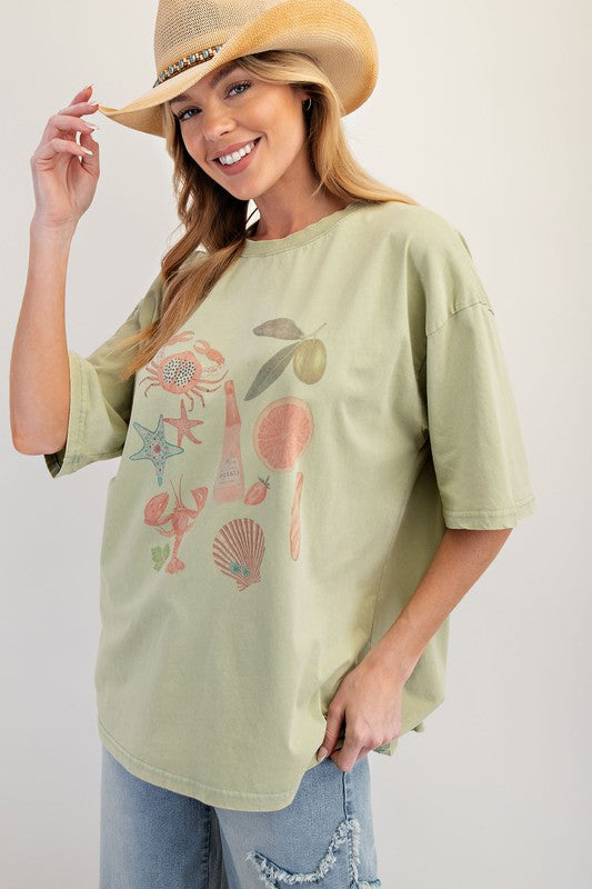 EASEL Women's Top Graphic Mineral Washed T Shirt || David's Clothing