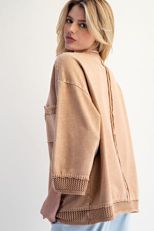 EASEL Women's Top Mineral Washed Boxy Pullover