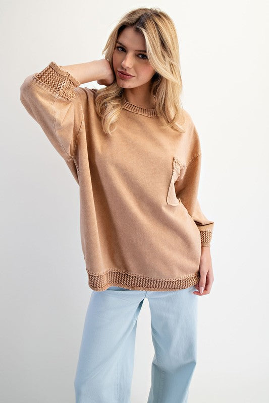 EASEL Women's Top Mineral Washed Boxy Pullover