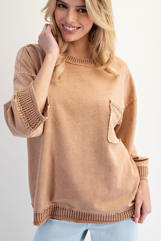 EASEL Women's Top Mineral Washed Boxy Pullover