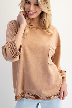 EASEL Women's Top Mineral Washed Boxy Pullover