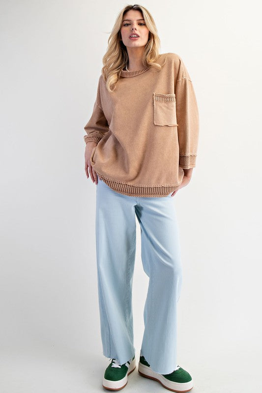 EASEL Women's Top Mineral Washed Boxy Pullover