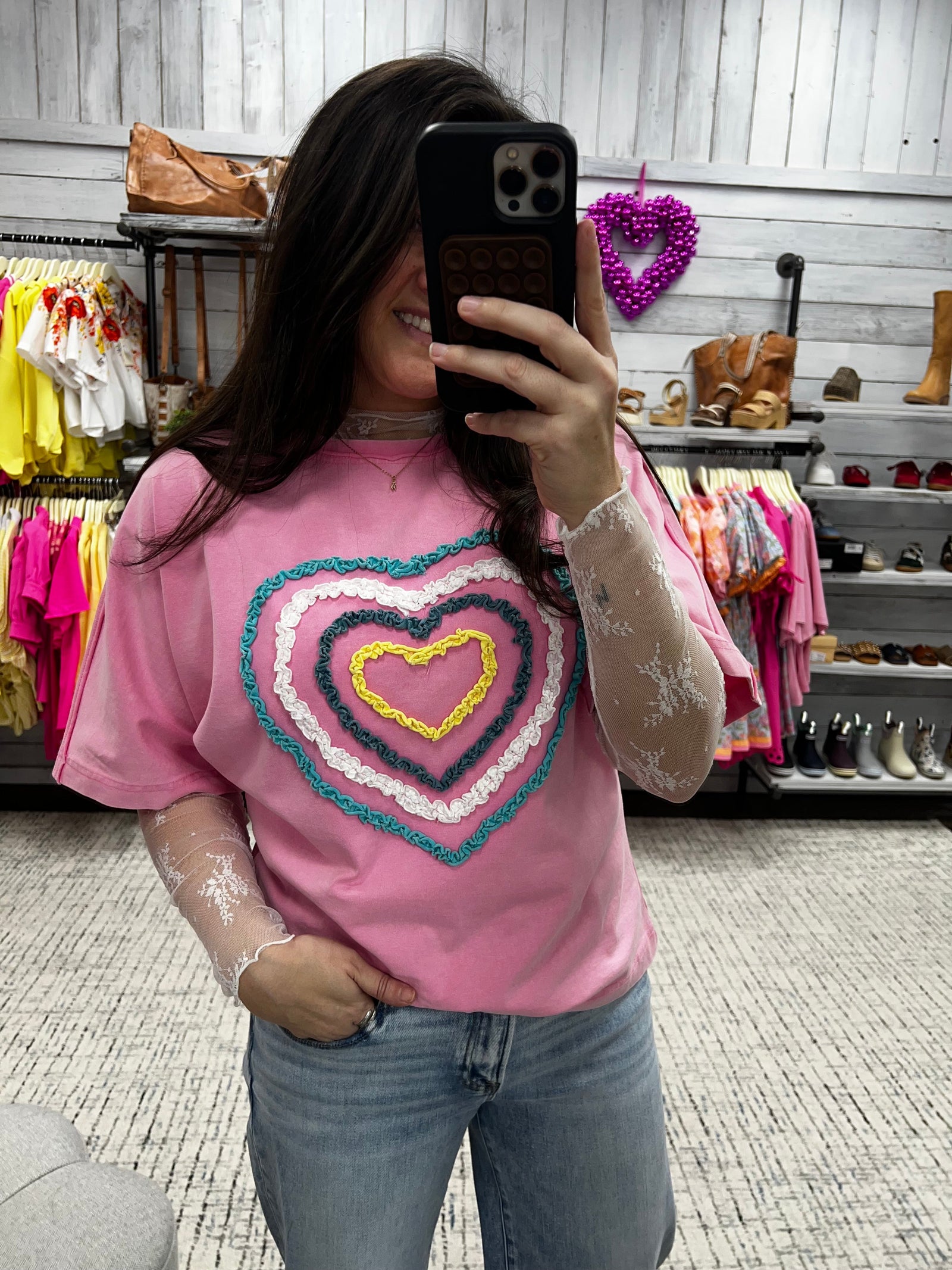 EASEL Women's Top Ruffle Heart Tee