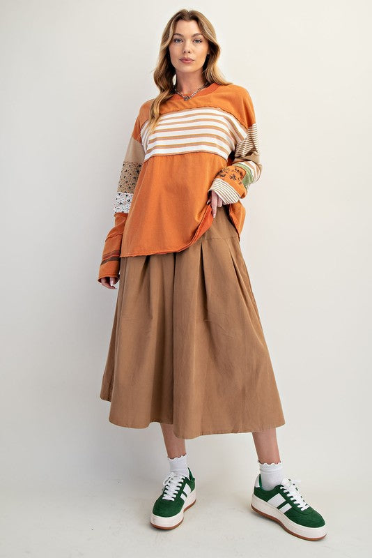 EASEL Women's Top Stripe Mix Terry Soft Washed Pullover || David's Clothing