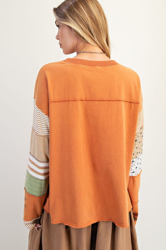 EASEL Women's Top Stripe Mix Terry Soft Washed Pullover || David's Clothing