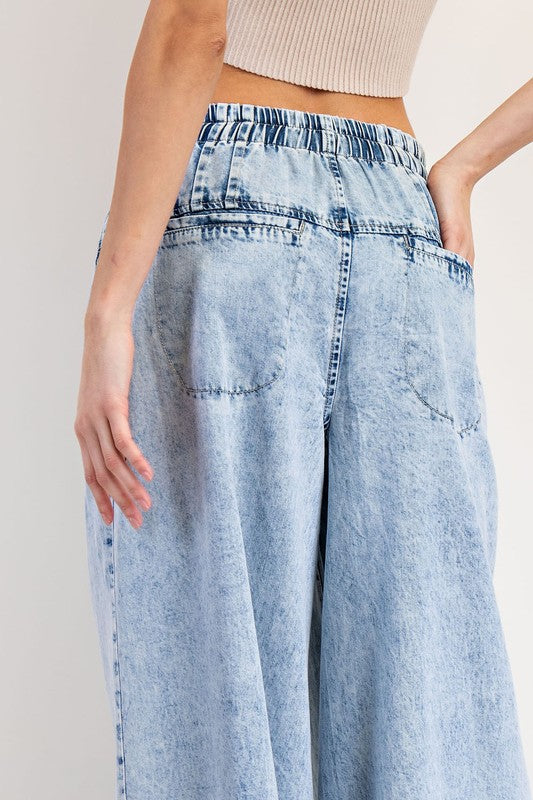 ee:some Women's Jeans Mineral Washed Pleated Wide Leg Pants || David's Clothing