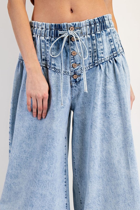ee:some Women's Jeans Mineral Washed Pleated Wide Leg Pants || David's Clothing