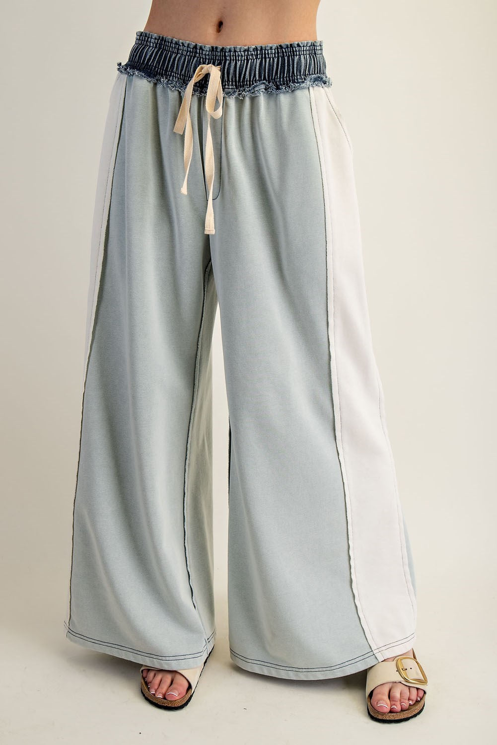 ee:some Women's Pants Color Block Denim Drawstring Pants || David's Clothing