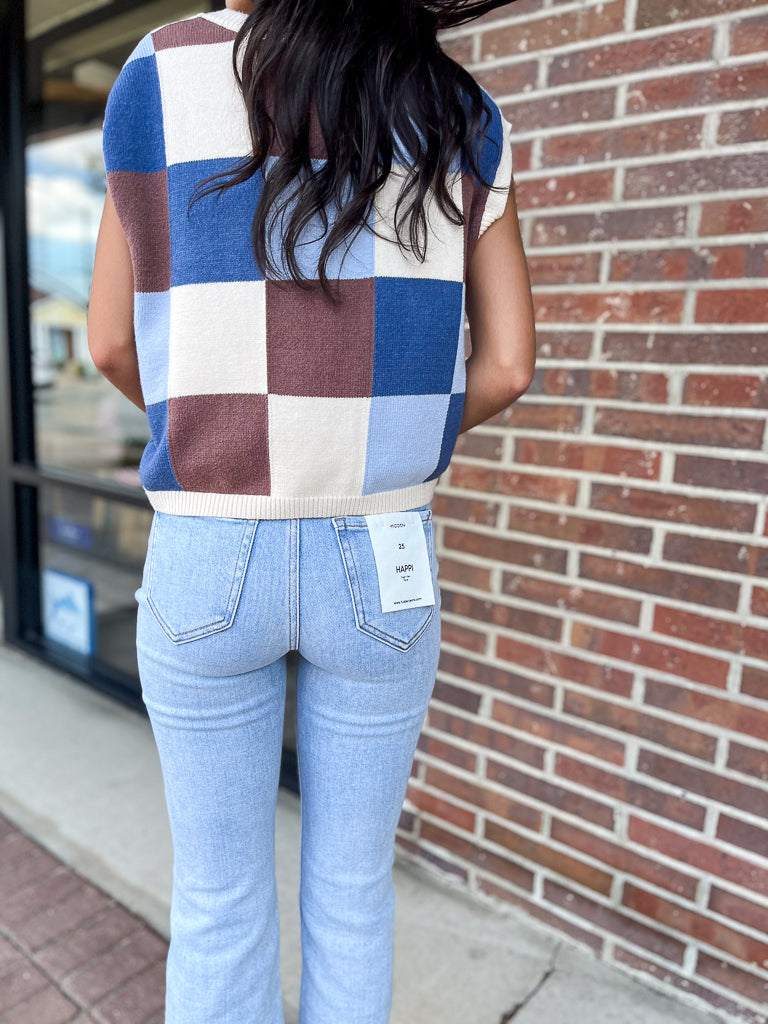 ee:some Women's Top Checker Print Sleeveless Sweater Top || David's Clothing