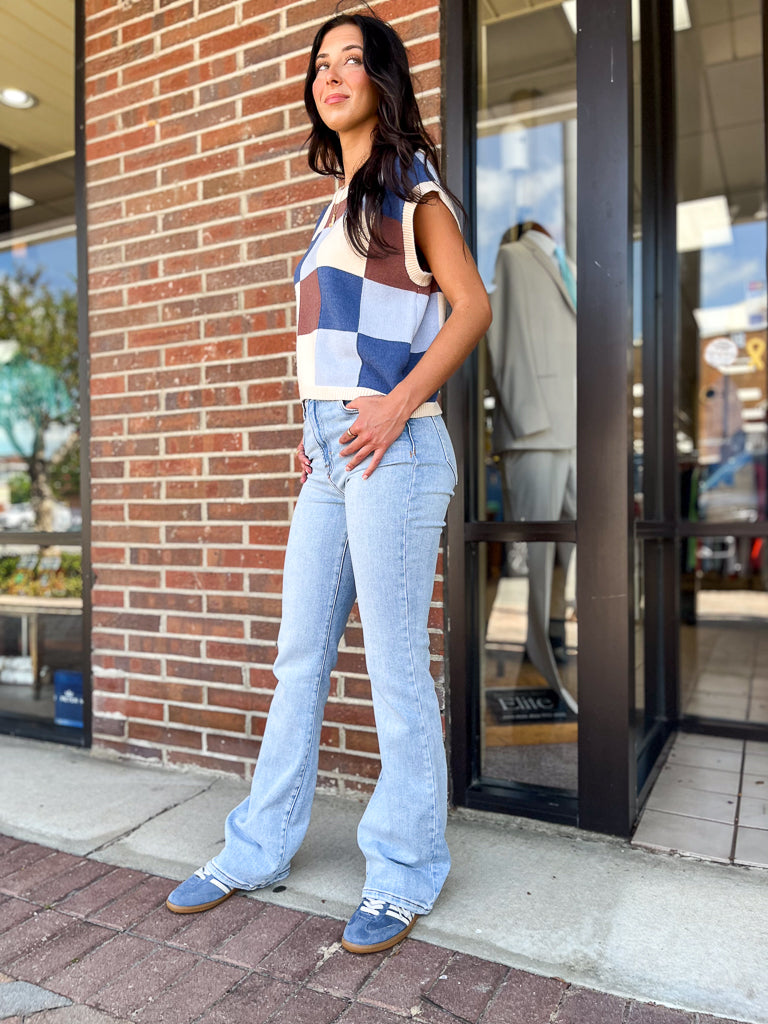 ee:some Women's Top Checker Print Sleeveless Sweater Top || David's Clothing