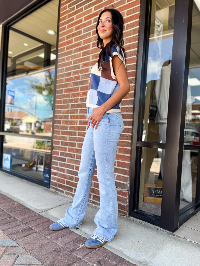 ee:some Women's Top Checker Print Sleeveless Sweater Top || David's Clothing