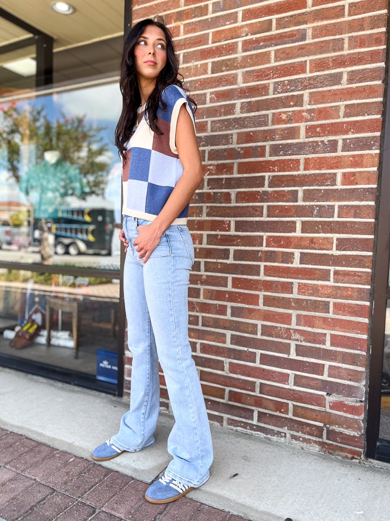 ee:some Women's Top Checker Print Sleeveless Sweater Top || David's Clothing