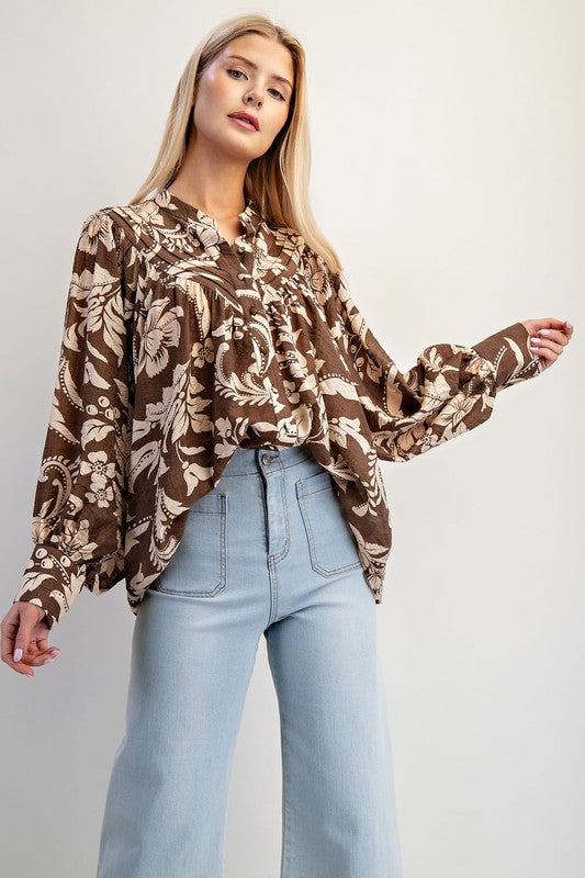 ee:some Women's Top Floral Printed Long Sleeve Blouse Top || David's Clothing