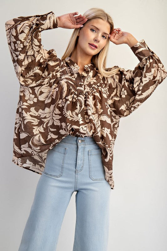 ee:some Women's Top Floral Printed Long Sleeve Blouse Top || David's Clothing