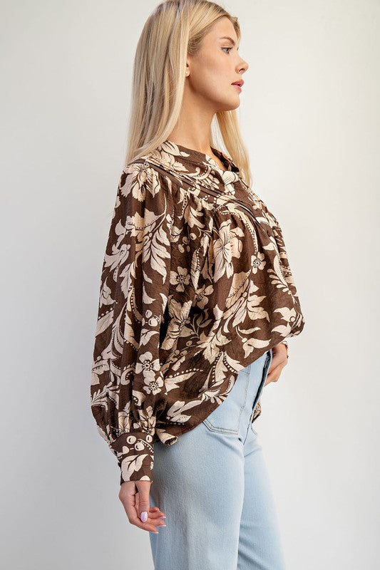 ee:some Women's Top Floral Printed Long Sleeve Blouse Top || David's Clothing