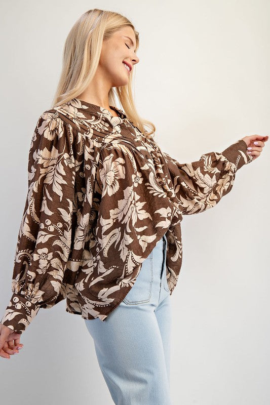 ee:some Women's Top Floral Printed Long Sleeve Blouse Top || David's Clothing