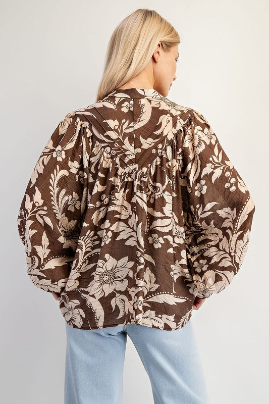 ee:some Women's Top Floral Printed Long Sleeve Blouse Top || David's Clothing