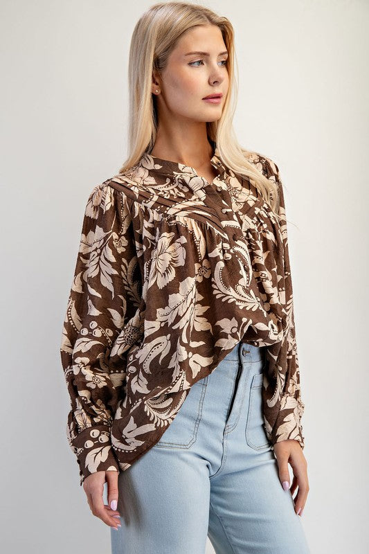 ee:some Women's Top Floral Printed Long Sleeve Blouse Top || David's Clothing