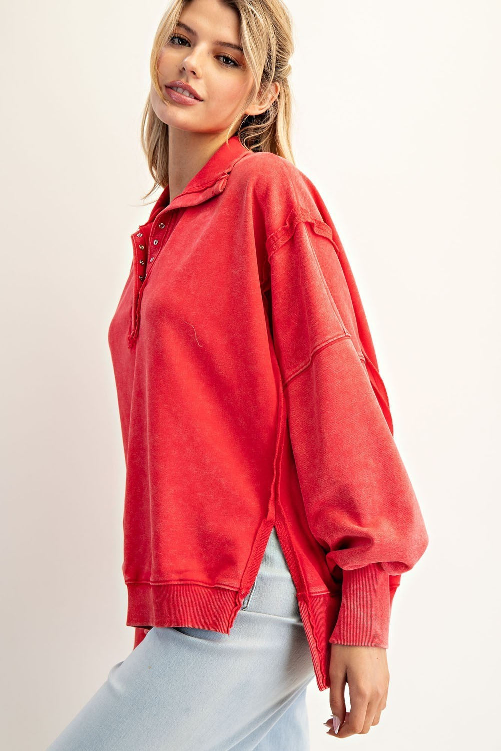 ee:some Women's Top Snow Washed Long Sleeve Pull Over