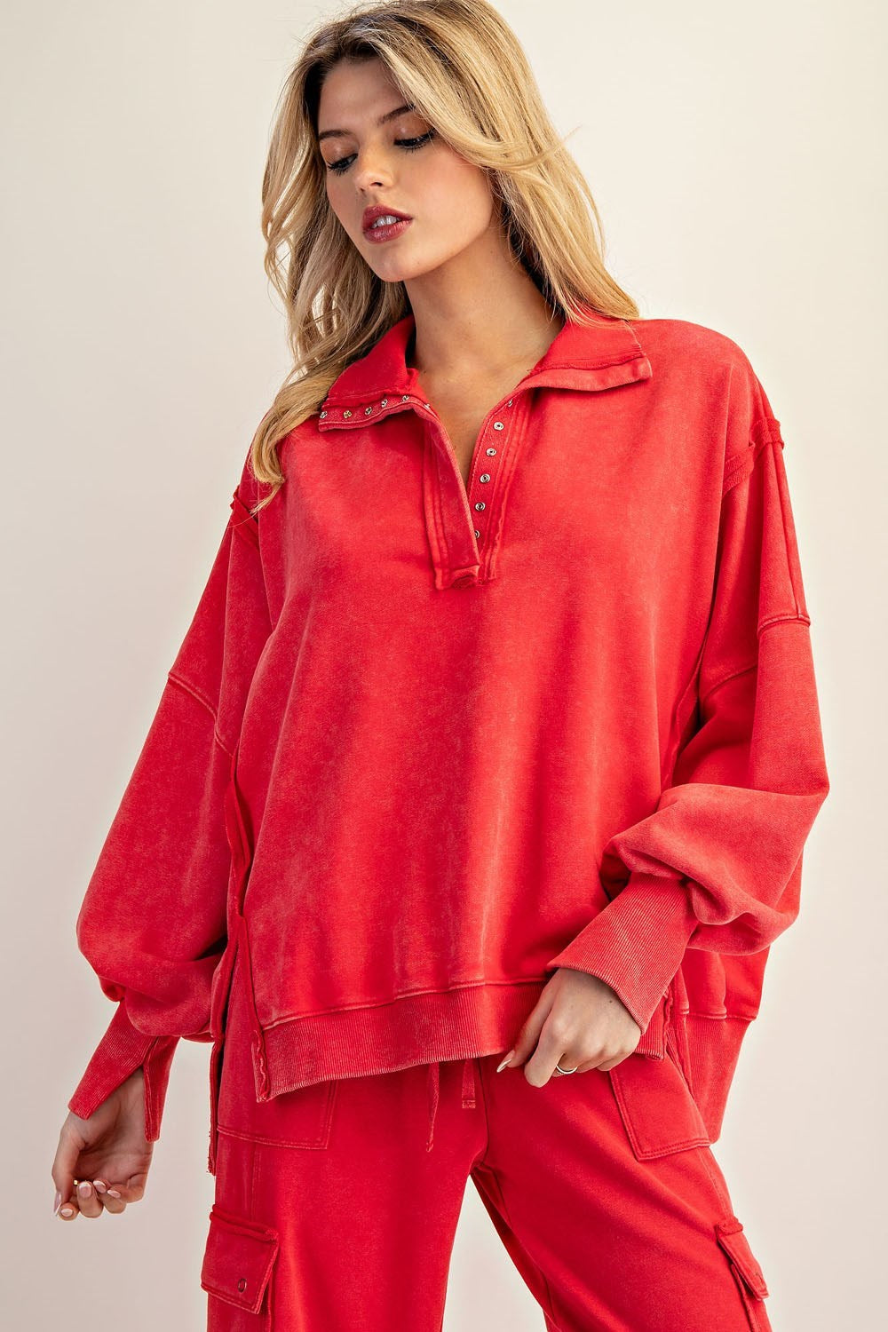 ee:some Women's Top Snow Washed Long Sleeve Pull Over