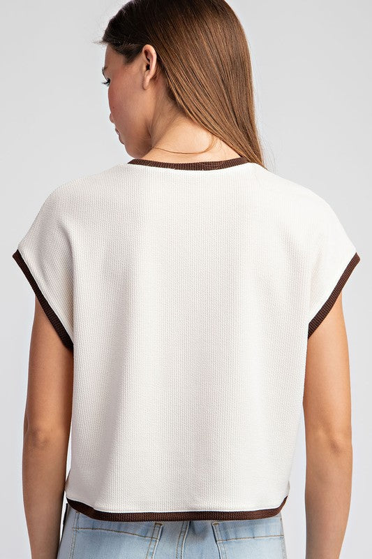 ee:some Women's Top Two Tone Round Neck Short Sleeve Top || David's Clothing