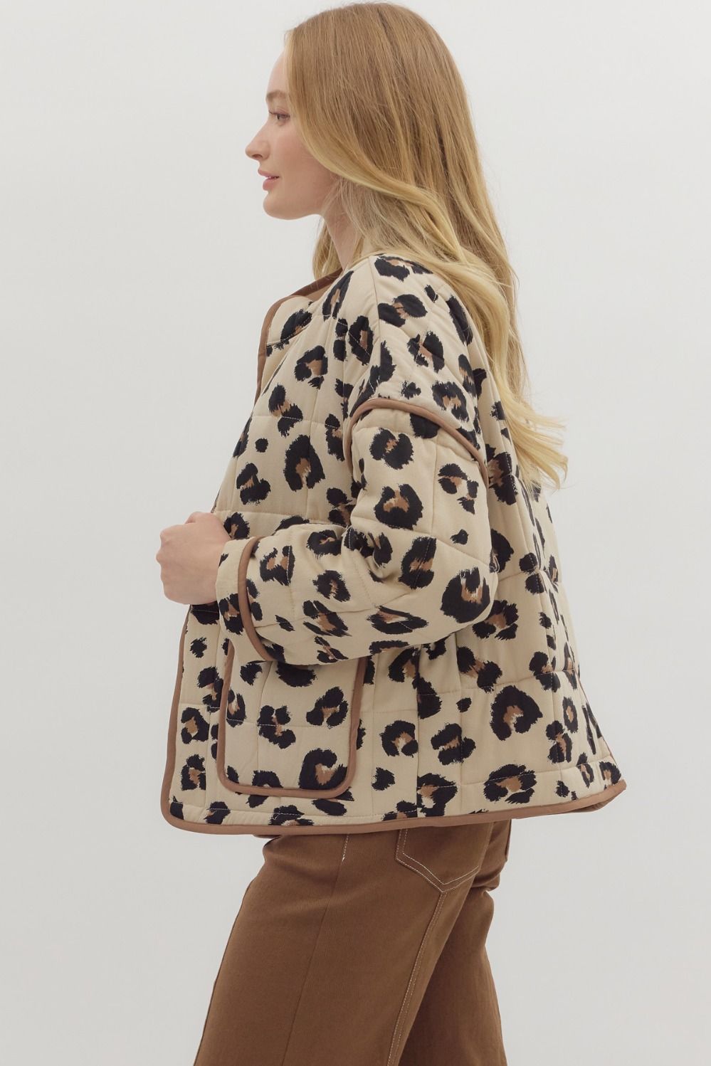 ENTRO INC Women Jackets Leopard Pattern Quilted Jacket || David's Clothing