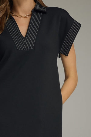ENTRO INC Women's Dress Solid Collared Short Sleeve Midi Dress