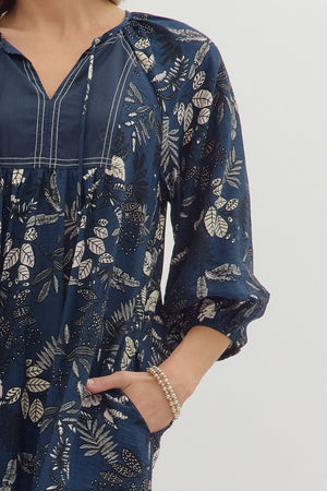 ENTRO INC Women's Dresses Botanical Print ¾ Sleeve Dress || David's Clothing