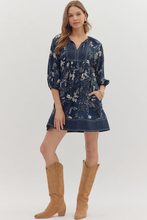 ENTRO INC Women's Dresses Botanical Print ¾ Sleeve Dress || David's Clothing