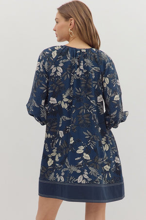ENTRO INC Women's Dresses Botanical Print ¾ Sleeve Dress || David's Clothing