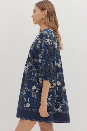 ENTRO INC Women's Dresses Botanical Print ¾ Sleeve Dress || David's Clothing