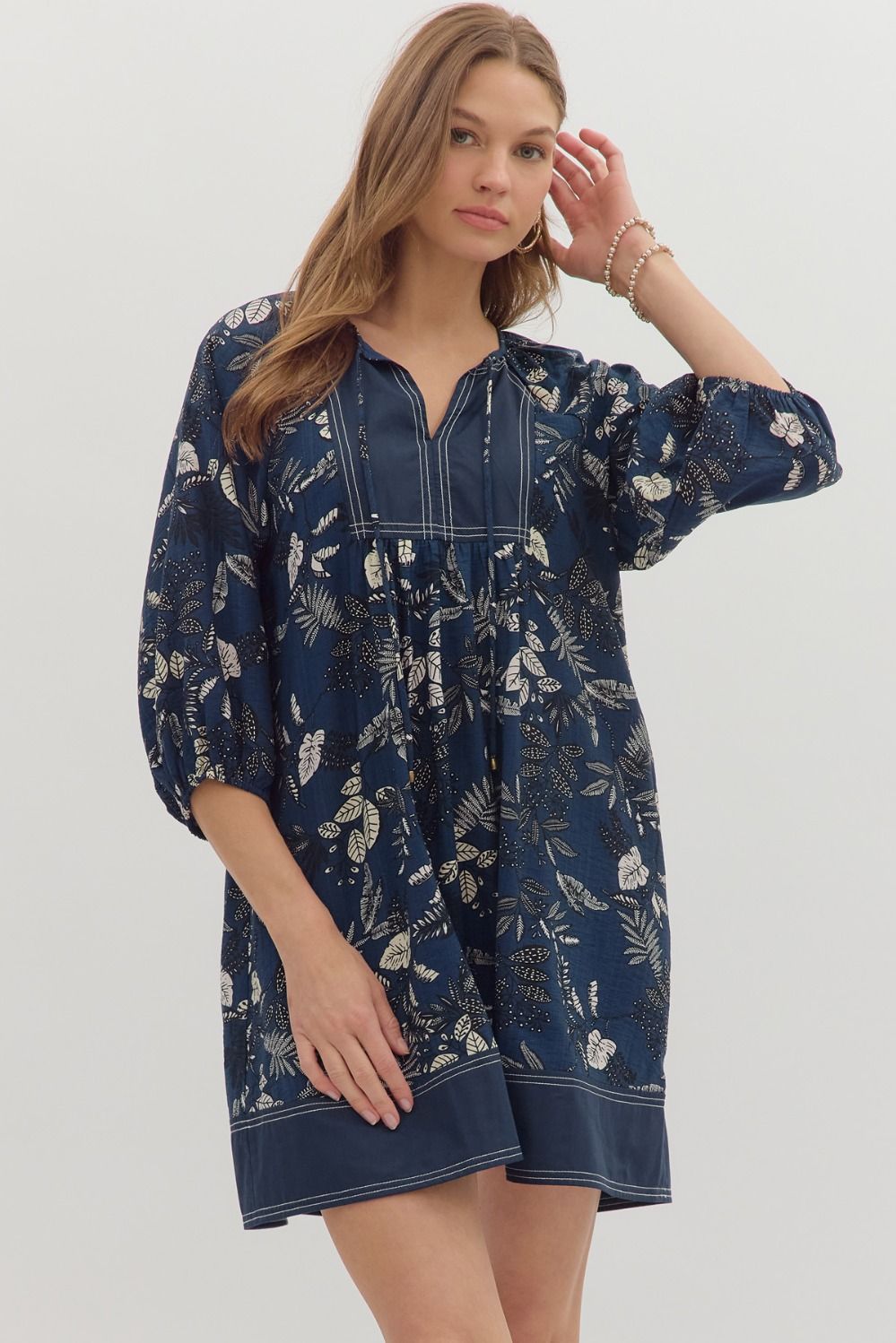 ENTRO INC Women's Dresses Botanical Print ¾ Sleeve Dress || David's Clothing