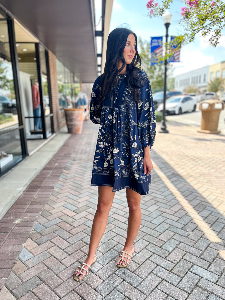 ENTRO INC Women's Dresses Botanical Print ¾ Sleeve Dress || David's Clothing