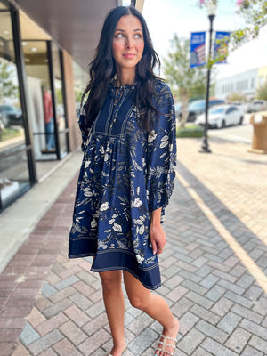 ENTRO INC Women's Dresses Botanical Print ¾ Sleeve Dress || David's Clothing