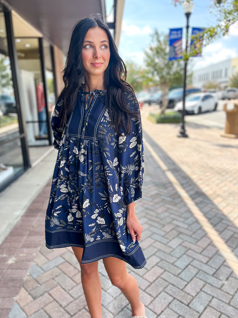 ENTRO INC Women's Dresses Botanical Print ¾ Sleeve Dress || David's Clothing