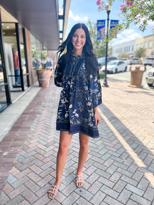 ENTRO INC Women's Dresses Botanical Print ¾ Sleeve Dress || David's Clothing
