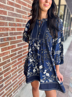 ENTRO INC Women's Dresses Botanical Print ¾ Sleeve Dress || David's Clothing