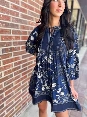 ENTRO INC Women's Dresses Botanical Print ¾ Sleeve Dress || David's Clothing