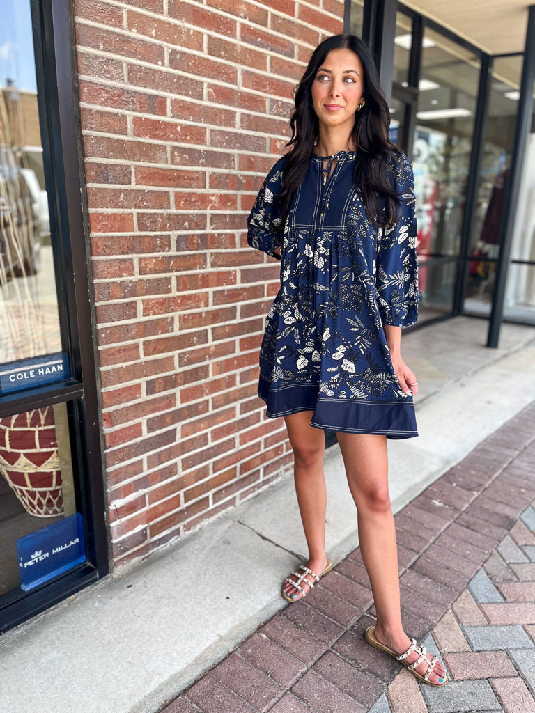 ENTRO INC Women's Dresses Botanical Print ¾ Sleeve Dress || David's Clothing